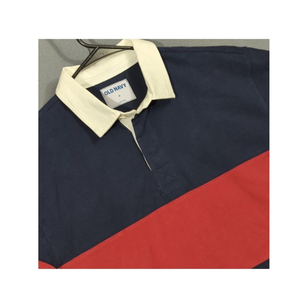 Old Navy Rugby Shirt Men's M Red And Blue Cotton Long Sleeve Polo
